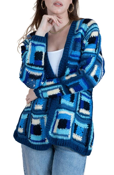 Saachi Granny Square Crochet Cardigan In Blue