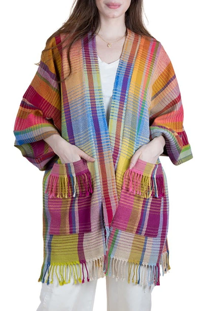 Saachi Rainbow Plaid Wool & Cotton Cardigan In Multi
