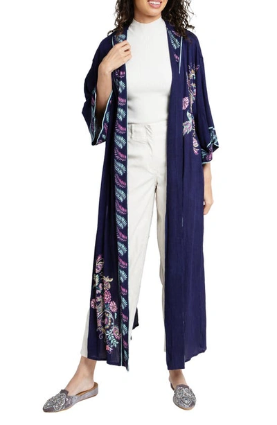 Saachi Floral Longline Topper In Navy