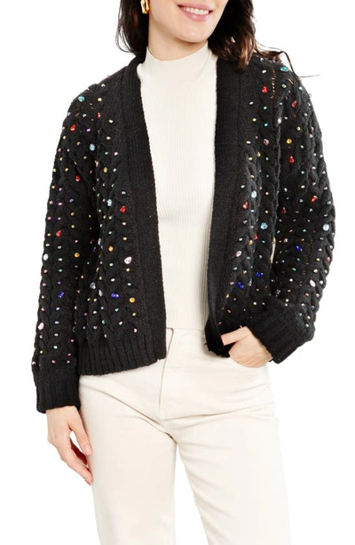 Saachi Rhinestone Cable Knit Cardigan In Black