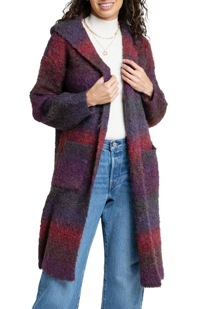 Saachi Gradient Stripe Hooded Longline Cardigan In Purple