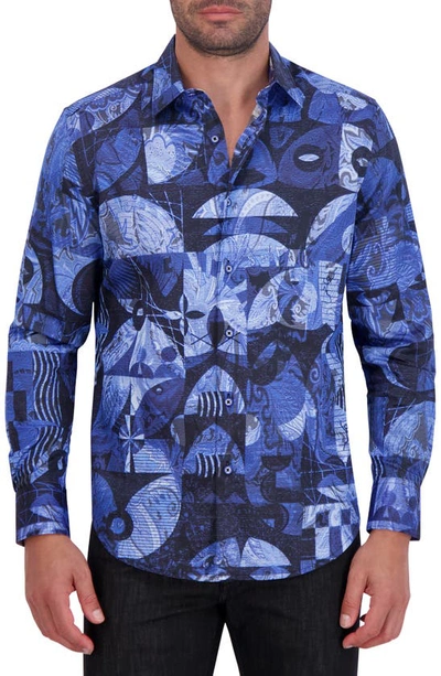 Robert Graham Mixed Print Cotton Button-up Shirt In Blue Multi