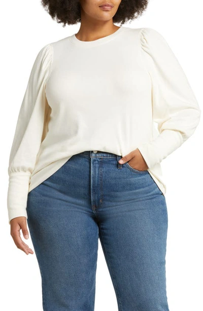Madewell Brushed Puff Shoulder Top In Antique Cream