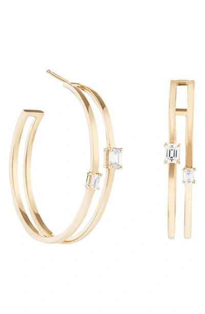 Lana Solo Double Emerald-cut Diamond Hoop Earrings In Gold