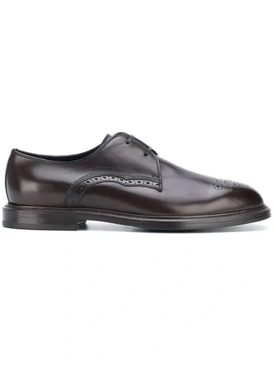 Dolce & Gabbana Wingtip Leather Derby Shoes In Brown