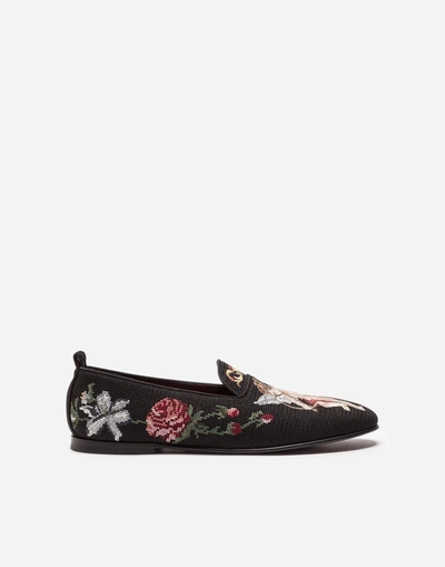 Dolce & Gabbana Fabric Slippers With Embroidery In Multicolor