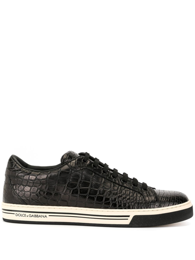 Dolce & Gabbana Rome Sneakers In Crocodile Leather In Black
