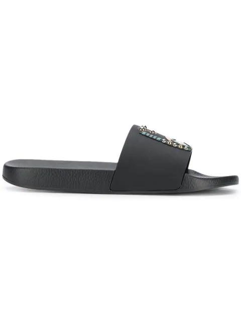 printed calfskin and rubber sliders