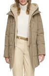 Andrew Marc Water Resistant Faux Shearling Lined Hood & Bib Quilted Jacket In Mushroom