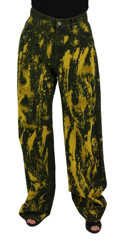 Dolce & Gabbana Yellow Tie Dye High Waist Pants Cotton Women's Jeans