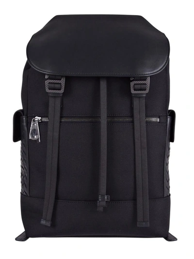 Bottega Veneta Leather Trimmed Backpack In Nero-nero-nero