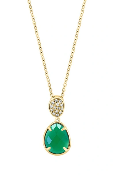 Effy 14k Yellow Gold Pavé Diamond & Green Onyx Pendant Necklace