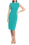 Maggy London Ruffle Mock Neck Sheath Dress In Spectra Green