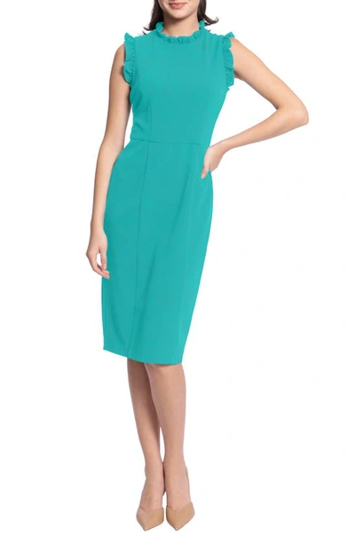 Maggy London Ruffle Mock Neck Sheath Dress In Spectra Green