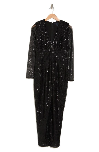 French Connection Dilara Embellished Long Sleeve Jumpsuit In Black