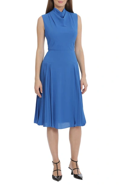 Maggy London Cowl Neck Sleeveless Pleated Midi Dress In Princess Blue