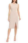 Maggy London Sleeveless Wrap Knee Length Dress In Horn