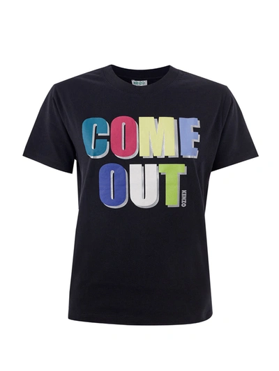 Kenzo Chic Multicolor Come Out Print Cotton Men's Tee In Black