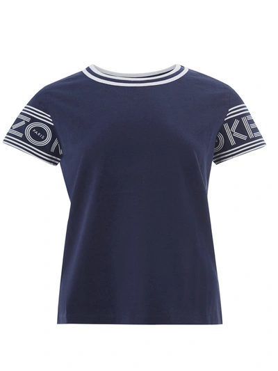 Kenzo Chic Blue Cotton Tee With Contrast Logo Women's Sleeves