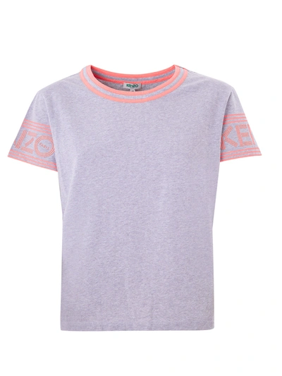 Kenzo Chic Grey Cotton Tee With Neon Pink Women's Accents