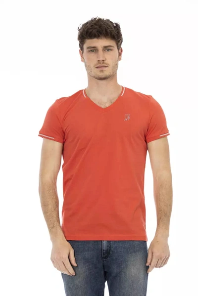 Trussardi Action Vibrant Orange V-neck Tee With Chest Men's Print