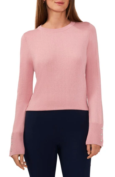 Halogen Button Cuff Cotton Blend Sweater In Zephyr Pink