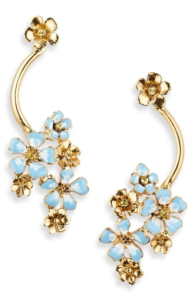 Oscar De La Renta Hand Painted Flower Drop Earrings In Blue