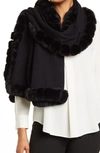 La Fiorentina Cashmere Scarf W/ Faux Fur Trim In Black