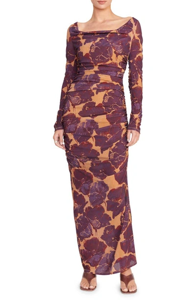 Staud Solana Floral Print Long Sleeve Maxi Dress In Dried Pressed Flowers