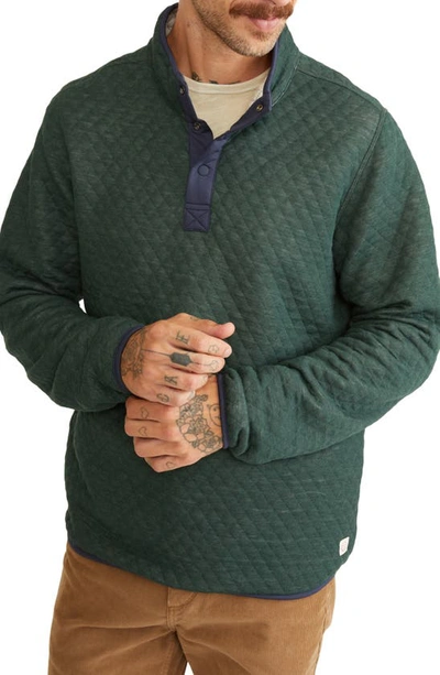Marine Layer Corbet Quilt Jacquard Reversible Pullover In Green/ Oatmeal