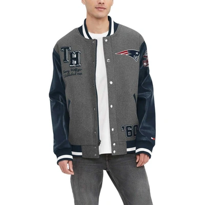 Tommy Hilfiger Men's  Heather Gray, Navy New England Patriots Gunner Full-zip Varsity Jacket In Heather Gray,navy