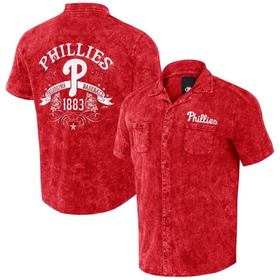 Darius Rucker Collection By Fanatics Red Philadelphia Phillies Denim Team Color Button-up Shirt