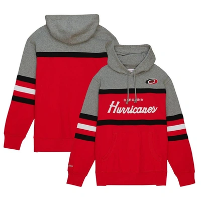 Mitchell & Ness Men's  Red, Gray Carolina Hurricanes Head Coach Pullover Hoodie In Red,gray