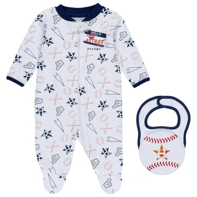 Wear By Erin Andrews Babies' Newborn & Infant  White Houston Astros Sleep & Play Full-zip Footed Jumper With In Navy