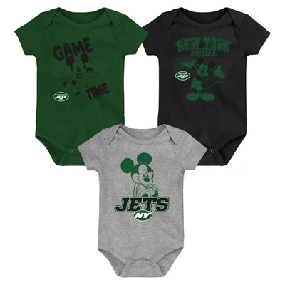 Outerstuff Babies' Newborn & Infant Green/black/gray New York Jets Three-piece Disney Game Time Bodysuit Set