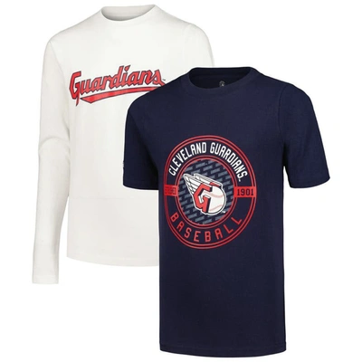 Stitches Kids' Big Boys  Navy, White Cleveland Guardians T-shirt Combo Set In Navy,white