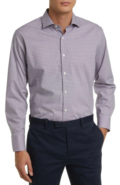 Nordstrom Tech-smart Trim Fit Plaid Performance Dress Shirt In White- Blue Microtooth