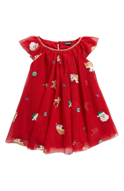 Zunie Babies' Embroidered Tulle Dress In Red