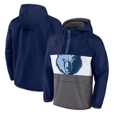 Fanatics Branded  Navy/gray Memphis Grizzlies Anorak Flagrant Foul Color-block Raglan Hoodie Half-zi In Navy,gray