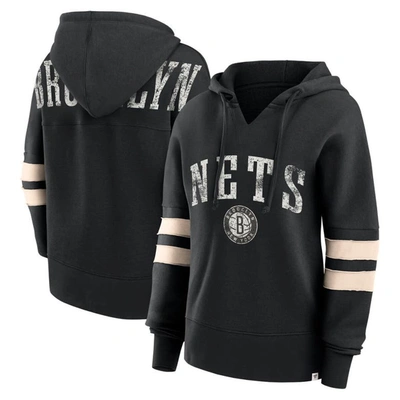 Fanatics Branded Black Brooklyn Nets Bold Move Dolman V-neck Pullover Hoodie