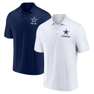 Fanatics Men's  White, Navy Dallas Cowboys Throwback Polo Shirt Combo Set In White,navy