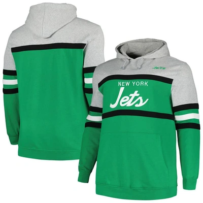 Mitchell & Ness Men's  Heather Gray, Kelly Green New York Jets Big And Tall Head Coach Pullover Hoodi In Heather Gray,kelly Green