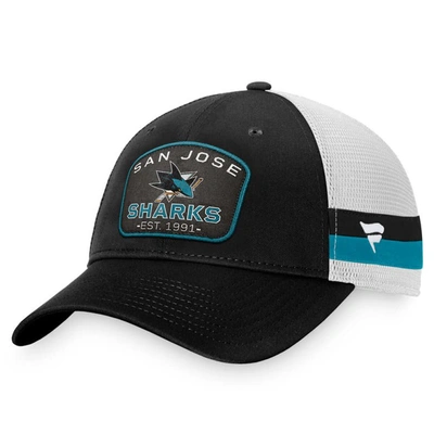 Fanatics Branded Black/white San Jose Sharks Fundamental Striped Trucker Adjustable Hat