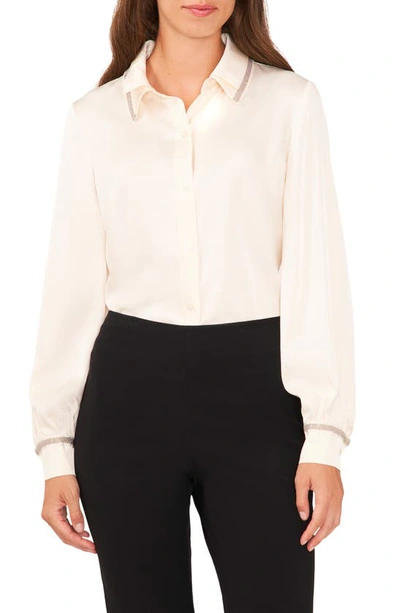 Halogen Beaded Double Collar Button-up Shirt In Antique White