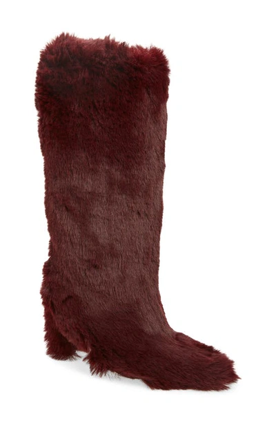 Jeffrey Campbell Fuzzie Faux Fur Pointed Toe Boot In Wine