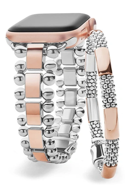 Lagos Caviar Two-tone Apple Watch® Band & Bracelet Set In Silver/ Rose Gold
