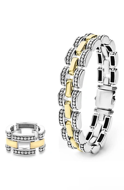 Lagos Link Ring & Bracelet Set In Silver/ Gold