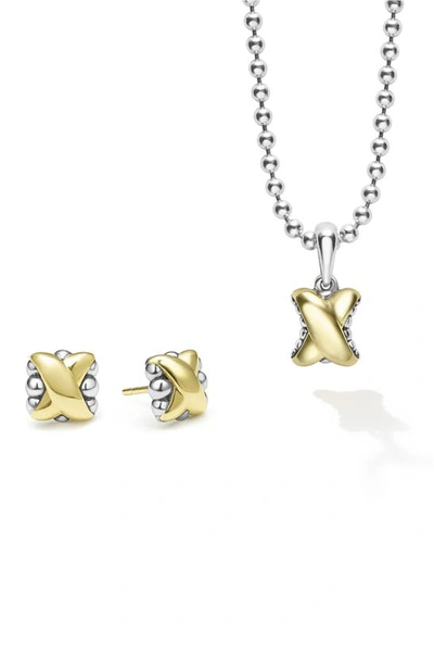 Lagos Love Knot X Pendant Necklace & Stud Earrings Set In Silverr Gold