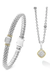 Lagos Diamond Necklace & Earrings Set In Silver/ Gold