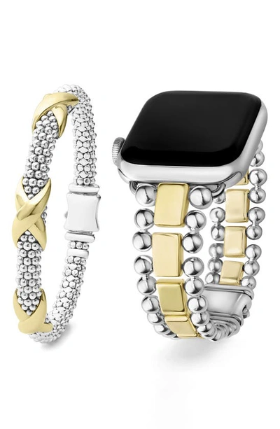 Lagos Caviar Apple Watch® Band & Station Bracelet Set In Silver
